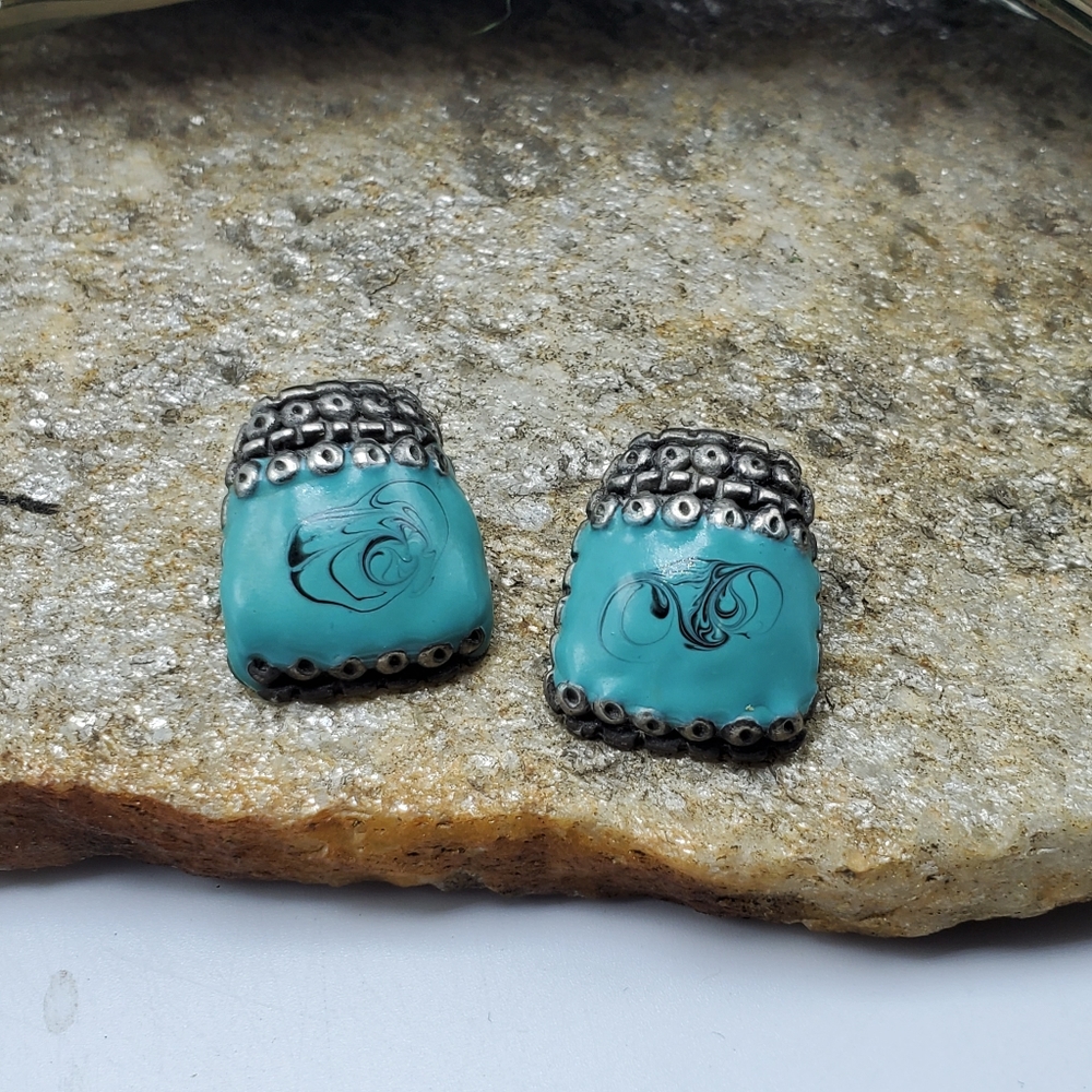 Vtg Don Lin Earrings Enamel Silver Pierced Earring